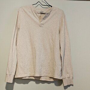 Men’s J. Crew Heather Tan Long-Sleeve Henley 100% Cotton, Large